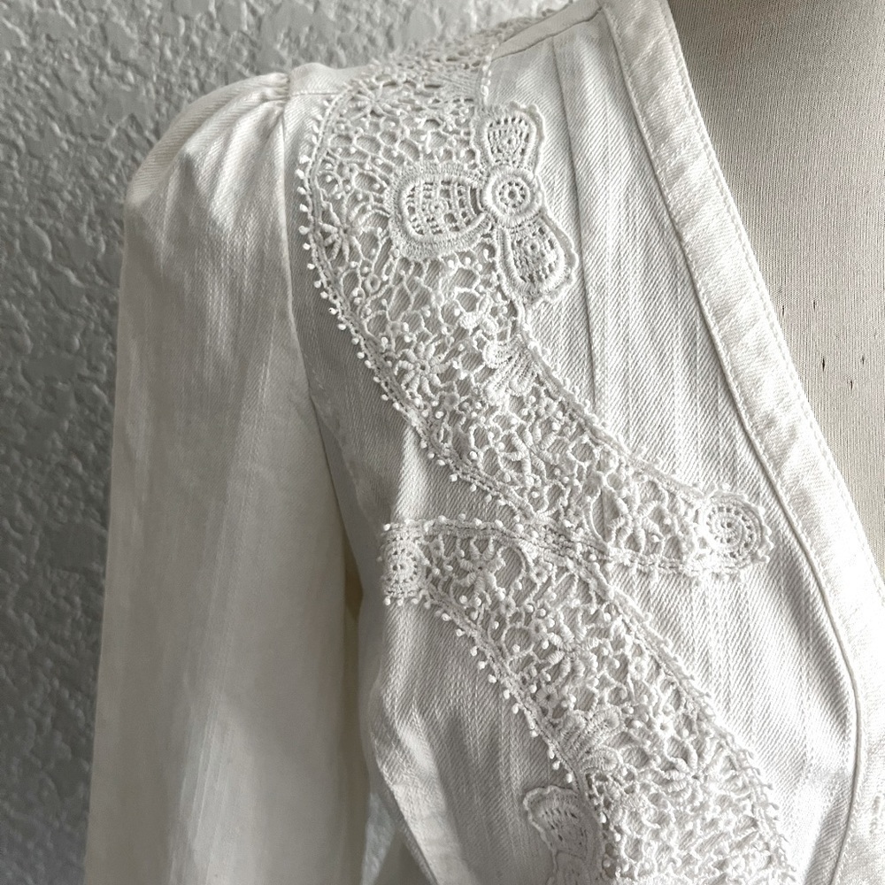 Chaps off White denim Jacket Cardigan w lace detailing women’s size large - Picture 2 of 4